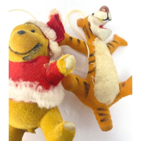 Vintage Winnie the Pooh Walt Disney Flocked Christmas Ornament Hong Kong Set 2 - Picture 8 of 11